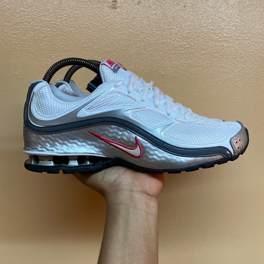 Nike White and Gray Athletic Shoes with Red Accents